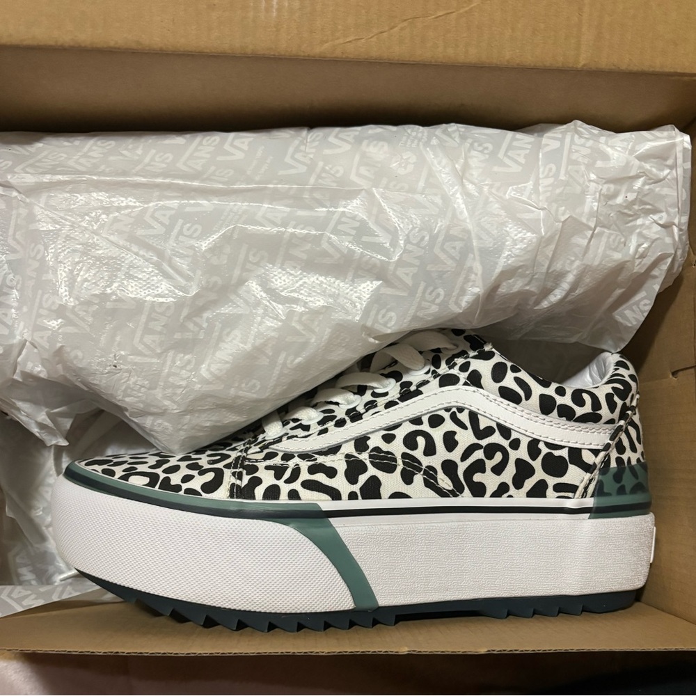 Leopard Black and White Platform Vans
